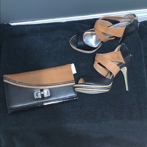 🖤 Tan and Black high heels and clutch . BNWT
